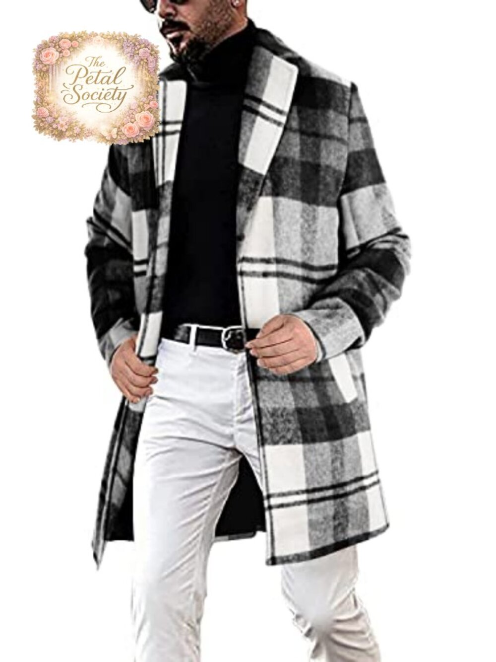 Men's Wool Blend Plaid Trench Coat Notched Collar Single Breasted
